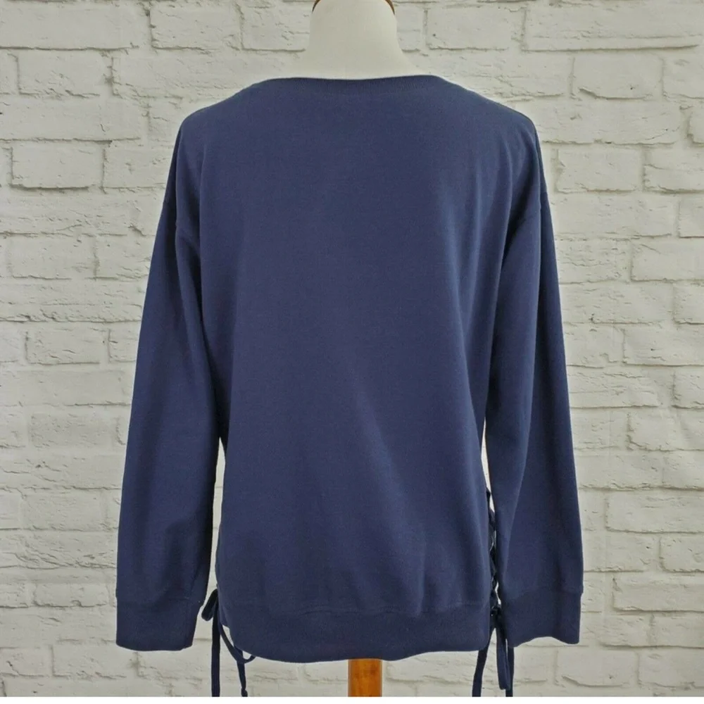 Fifth Sun Keep It Sassy Top L Large Blue White Spell Out Graphic Lace Up Sides - Picture 4 of 9